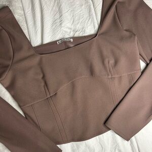 Abercrombie & Fitch Taupe romantic Long Sleeve corset crop top